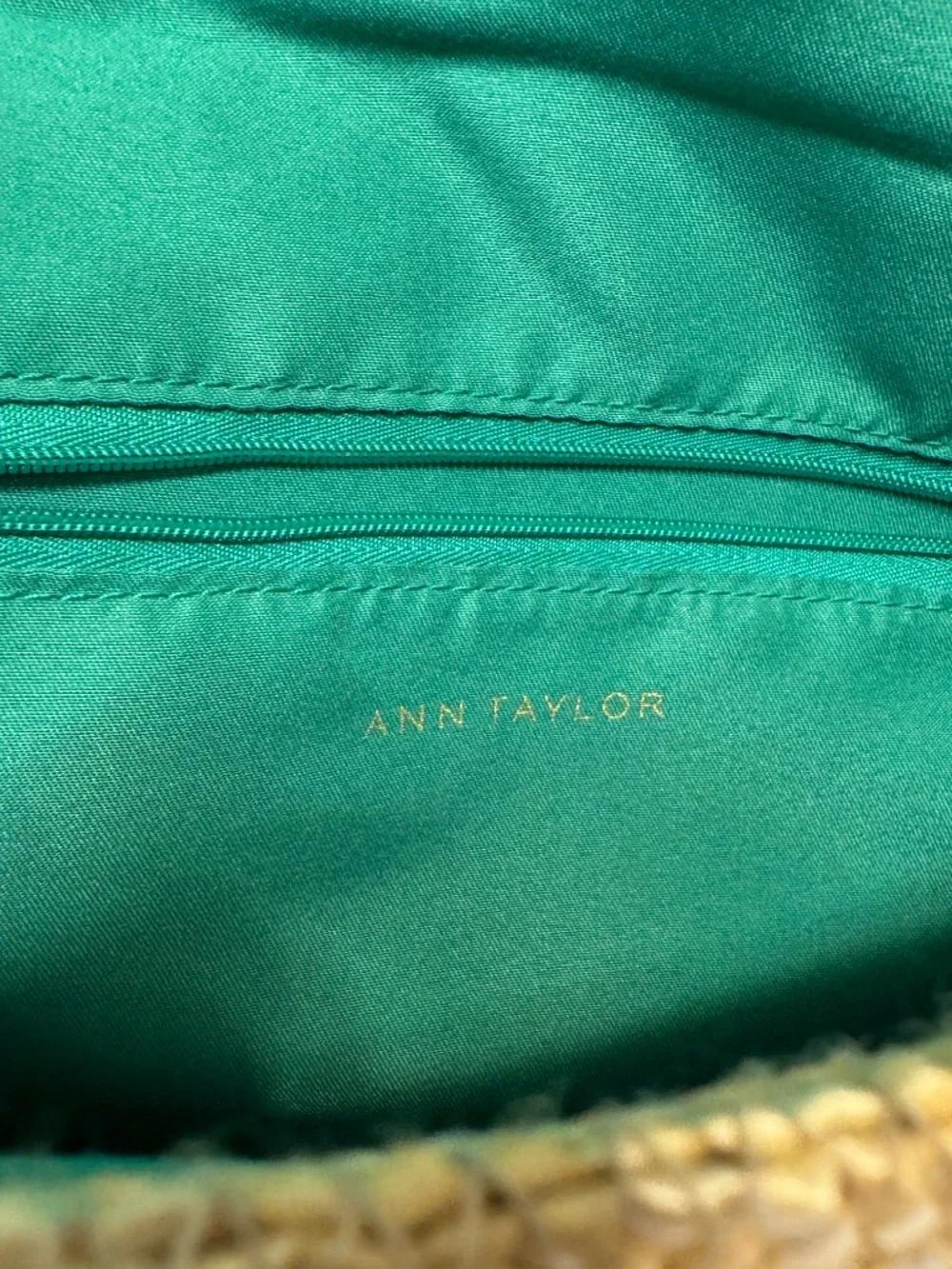 Ann Taylor Straw Raffia Clutch Black Pom Pom Fold Over Envelope Bag